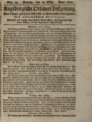 Augsburgische Ordinari Postzeitung von Staats-, gelehrten, historisch- u. ökonomischen Neuigkeiten (Augsburger Postzeitung) Freitag 25. März 1808