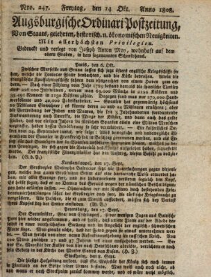 Augsburgische Ordinari Postzeitung von Staats-, gelehrten, historisch- u. ökonomischen Neuigkeiten (Augsburger Postzeitung) Freitag 14. Oktober 1808
