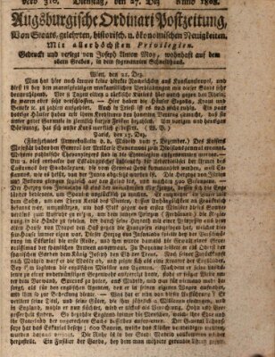 Augsburgische Ordinari Postzeitung von Staats-, gelehrten, historisch- u. ökonomischen Neuigkeiten (Augsburger Postzeitung) Dienstag 27. Dezember 1808