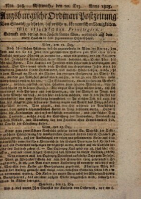 Augsburgische Ordinari Postzeitung von Staats-, gelehrten, historisch- u. ökonomischen Neuigkeiten (Augsburger Postzeitung) Mittwoch 20. Dezember 1815