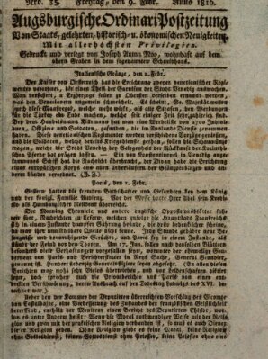 Augsburgische Ordinari Postzeitung von Staats-, gelehrten, historisch- u. ökonomischen Neuigkeiten (Augsburger Postzeitung) Freitag 9. Februar 1816