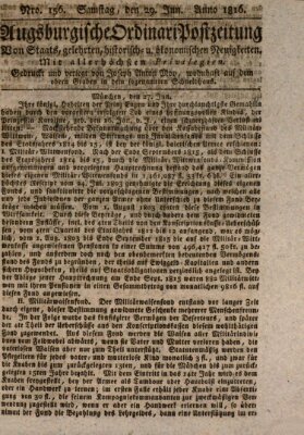 Augsburgische Ordinari Postzeitung von Staats-, gelehrten, historisch- u. ökonomischen Neuigkeiten (Augsburger Postzeitung) Samstag 29. Juni 1816