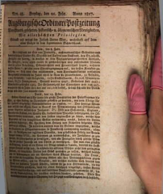 Augsburgische Ordinari Postzeitung von Staats-, gelehrten, historisch- u. ökonomischen Neuigkeiten (Augsburger Postzeitung) Freitag 21. Februar 1817