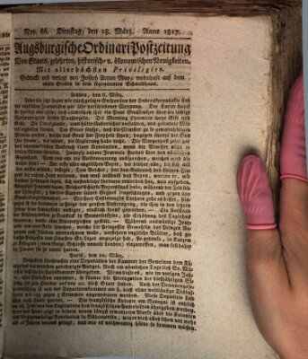 Augsburgische Ordinari Postzeitung von Staats-, gelehrten, historisch- u. ökonomischen Neuigkeiten (Augsburger Postzeitung) Dienstag 18. März 1817