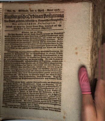 Augsburgische Ordinari Postzeitung von Staats-, gelehrten, historisch- u. ökonomischen Neuigkeiten (Augsburger Postzeitung) Mittwoch 2. April 1817
