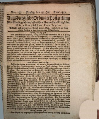 Augsburgische Ordinari Postzeitung von Staats-, gelehrten, historisch- u. ökonomischen Neuigkeiten (Augsburger Postzeitung) Freitag 25. Juli 1817