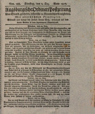 Augsburgische Ordinari Postzeitung von Staats-, gelehrten, historisch- u. ökonomischen Neuigkeiten (Augsburger Postzeitung) Dienstag 2. Dezember 1817