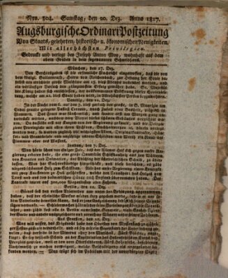 Augsburgische Ordinari Postzeitung von Staats-, gelehrten, historisch- u. ökonomischen Neuigkeiten (Augsburger Postzeitung) Samstag 20. Dezember 1817