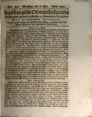 Augsburgische Ordinari Postzeitung von Staats-, gelehrten, historisch- u. ökonomischen Neuigkeiten (Augsburger Postzeitung) Samstag 7. Februar 1818