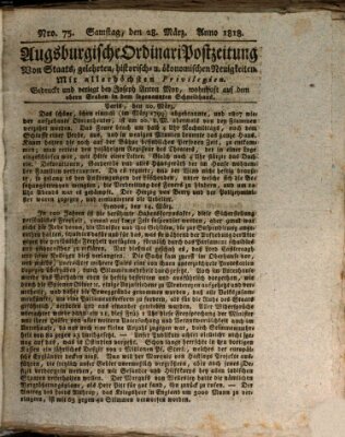 Augsburgische Ordinari Postzeitung von Staats-, gelehrten, historisch- u. ökonomischen Neuigkeiten (Augsburger Postzeitung) Samstag 28. März 1818