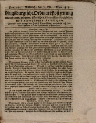 Augsburgische Ordinari Postzeitung von Staats-, gelehrten, historisch- u. ökonomischen Neuigkeiten (Augsburger Postzeitung) Mittwoch 7. Oktober 1818