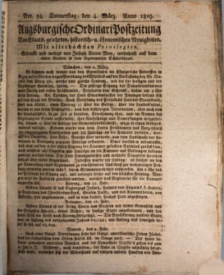 Augsburgische Ordinari Postzeitung von Staats-, gelehrten, historisch- u. ökonomischen Neuigkeiten (Augsburger Postzeitung) Donnerstag 4. März 1819