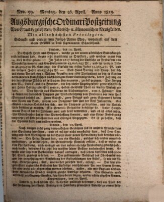 Augsburgische Ordinari Postzeitung von Staats-, gelehrten, historisch- u. ökonomischen Neuigkeiten (Augsburger Postzeitung) Montag 26. April 1819