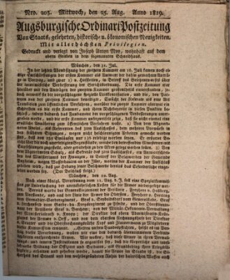 Augsburgische Ordinari Postzeitung von Staats-, gelehrten, historisch- u. ökonomischen Neuigkeiten (Augsburger Postzeitung) Mittwoch 25. August 1819