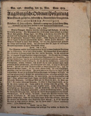 Augsburgische Ordinari Postzeitung von Staats-, gelehrten, historisch- u. ökonomischen Neuigkeiten (Augsburger Postzeitung) Dienstag 30. November 1819