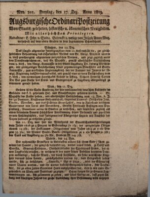 Augsburgische Ordinari Postzeitung von Staats-, gelehrten, historisch- u. ökonomischen Neuigkeiten (Augsburger Postzeitung) Freitag 17. Dezember 1819