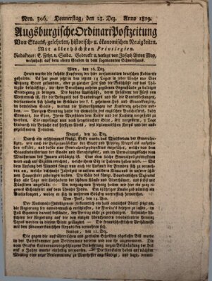Augsburgische Ordinari Postzeitung von Staats-, gelehrten, historisch- u. ökonomischen Neuigkeiten (Augsburger Postzeitung) Donnerstag 23. Dezember 1819