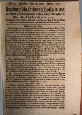 Augsburgische Ordinari Postzeitung von Staats-, gelehrten, historisch- u. ökonomischen Neuigkeiten (Augsburger Postzeitung) Dienstag 11. Januar 1820