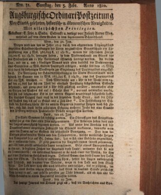 Augsburgische Ordinari Postzeitung von Staats-, gelehrten, historisch- u. ökonomischen Neuigkeiten (Augsburger Postzeitung) Samstag 5. Februar 1820