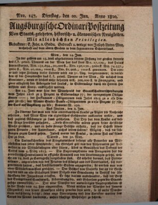 Augsburgische Ordinari Postzeitung von Staats-, gelehrten, historisch- u. ökonomischen Neuigkeiten (Augsburger Postzeitung) Dienstag 20. Juni 1820