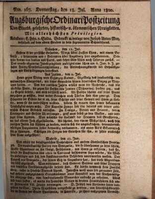 Augsburgische Ordinari Postzeitung von Staats-, gelehrten, historisch- u. ökonomischen Neuigkeiten (Augsburger Postzeitung) Donnerstag 13. Juli 1820