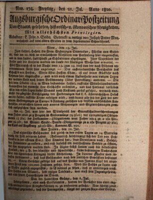 Augsburgische Ordinari Postzeitung von Staats-, gelehrten, historisch- u. ökonomischen Neuigkeiten (Augsburger Postzeitung) Freitag 21. Juli 1820