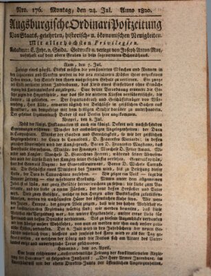 Augsburgische Ordinari Postzeitung von Staats-, gelehrten, historisch- u. ökonomischen Neuigkeiten (Augsburger Postzeitung) Montag 24. Juli 1820