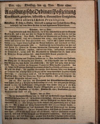 Augsburgische Ordinari Postzeitung von Staats-, gelehrten, historisch- u. ökonomischen Neuigkeiten (Augsburger Postzeitung) Dienstag 28. November 1820