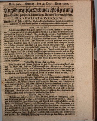Augsburgische Ordinari Postzeitung von Staats-, gelehrten, historisch- u. ökonomischen Neuigkeiten (Augsburger Postzeitung) Montag 4. Dezember 1820