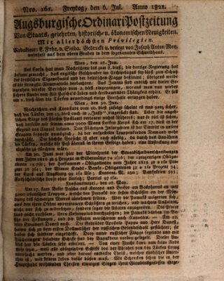 Augsburgische Ordinari Postzeitung von Staats-, gelehrten, historisch- u. ökonomischen Neuigkeiten (Augsburger Postzeitung) Freitag 6. Juli 1821