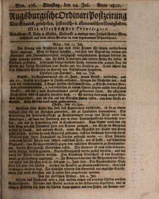 Augsburgische Ordinari Postzeitung von Staats-, gelehrten, historisch- u. ökonomischen Neuigkeiten (Augsburger Postzeitung) Dienstag 24. Juli 1821