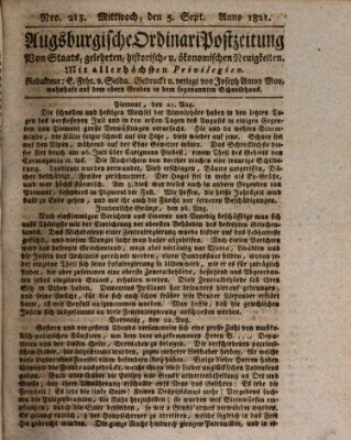 Augsburgische Ordinari Postzeitung von Staats-, gelehrten, historisch- u. ökonomischen Neuigkeiten (Augsburger Postzeitung) Mittwoch 5. September 1821