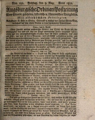 Augsburgische Ordinari Postzeitung von Staats-, gelehrten, historisch- u. ökonomischen Neuigkeiten (Augsburger Postzeitung) Freitag 9. August 1822