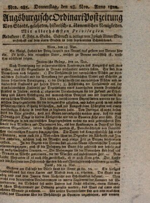 Augsburgische Ordinari Postzeitung von Staats-, gelehrten, historisch- u. ökonomischen Neuigkeiten (Augsburger Postzeitung) Donnerstag 28. November 1822