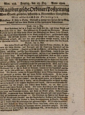 Augsburgische Ordinari Postzeitung von Staats-, gelehrten, historisch- u. ökonomischen Neuigkeiten (Augsburger Postzeitung) Freitag 13. Dezember 1822