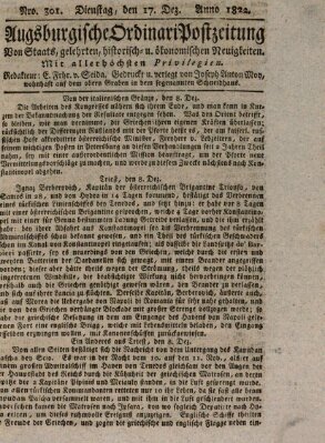 Augsburgische Ordinari Postzeitung von Staats-, gelehrten, historisch- u. ökonomischen Neuigkeiten (Augsburger Postzeitung) Dienstag 17. Dezember 1822