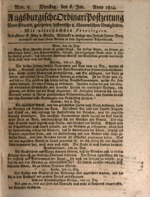 Augsburgische Ordinari Postzeitung von Staats-, gelehrten, historisch- u. ökonomischen Neuigkeiten (Augsburger Postzeitung) Dienstag 6. Januar 1824