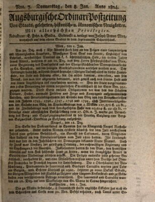 Augsburgische Ordinari Postzeitung von Staats-, gelehrten, historisch- u. ökonomischen Neuigkeiten (Augsburger Postzeitung) Donnerstag 8. Januar 1824