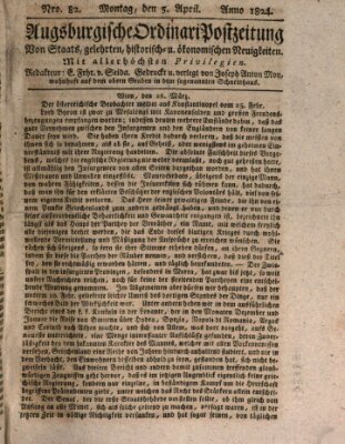 Augsburgische Ordinari Postzeitung von Staats-, gelehrten, historisch- u. ökonomischen Neuigkeiten (Augsburger Postzeitung) Montag 5. April 1824