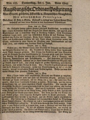 Augsburgische Ordinari Postzeitung von Staats-, gelehrten, historisch- u. ökonomischen Neuigkeiten (Augsburger Postzeitung) Donnerstag 3. Juni 1824