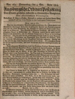 Augsburgische Ordinari Postzeitung von Staats-, gelehrten, historisch- u. ökonomischen Neuigkeiten (Augsburger Postzeitung) Donnerstag 4. November 1824