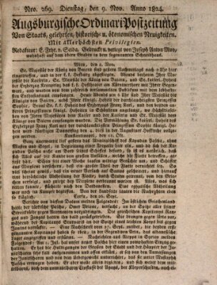 Augsburgische Ordinari Postzeitung von Staats-, gelehrten, historisch- u. ökonomischen Neuigkeiten (Augsburger Postzeitung) Dienstag 9. November 1824