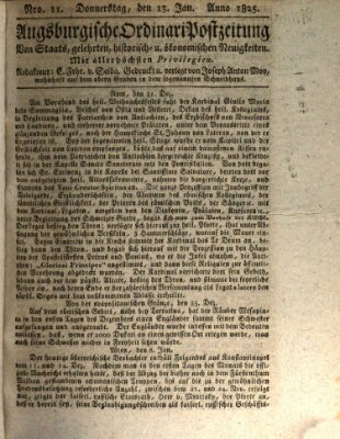 Augsburgische Ordinari Postzeitung von Staats-, gelehrten, historisch- u. ökonomischen Neuigkeiten (Augsburger Postzeitung) Donnerstag 13. Januar 1825