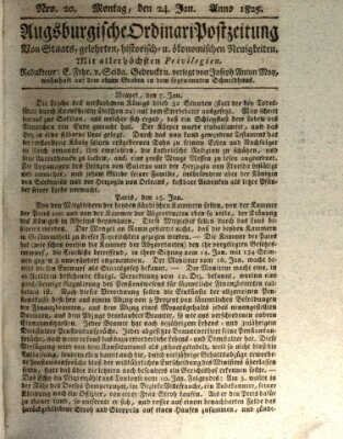 Augsburgische Ordinari Postzeitung von Staats-, gelehrten, historisch- u. ökonomischen Neuigkeiten (Augsburger Postzeitung) Montag 24. Januar 1825