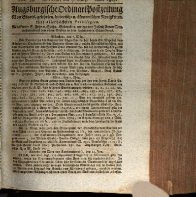 Augsburgische Ordinari Postzeitung von Staats-, gelehrten, historisch- u. ökonomischen Neuigkeiten (Augsburger Postzeitung) Mittwoch 9. März 1825