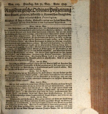 Augsburgische Ordinari Postzeitung von Staats-, gelehrten, historisch- u. ökonomischen Neuigkeiten (Augsburger Postzeitung) Dienstag 31. Mai 1825