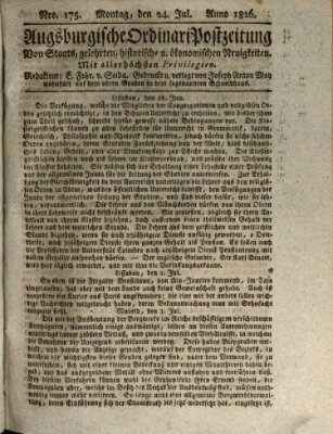 Augsburgische Ordinari Postzeitung von Staats-, gelehrten, historisch- u. ökonomischen Neuigkeiten (Augsburger Postzeitung) Montag 24. Juli 1826
