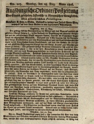 Augsburgische Ordinari Postzeitung von Staats-, gelehrten, historisch- u. ökonomischen Neuigkeiten (Augsburger Postzeitung) Montag 28. August 1826