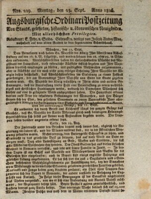 Augsburgische Ordinari Postzeitung von Staats-, gelehrten, historisch- u. ökonomischen Neuigkeiten (Augsburger Postzeitung) Montag 25. September 1826