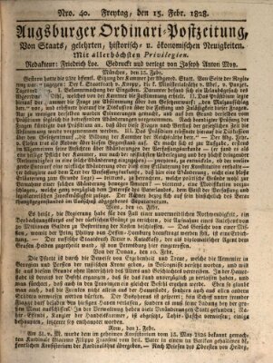 Augsburger Ordinari Postzeitung von Staats-, gelehrten, historisch- u. ökonomischen Neuigkeiten (Augsburger Postzeitung) Freitag 15. Februar 1828